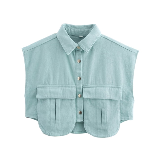 Fall Saving! srobpty Women's Sleeveless Jacket Jacket, Women's Solid Color Large Pocket Sleeveless Sleeveless Hooded Denim Jacket/Jacket Light Blue, S