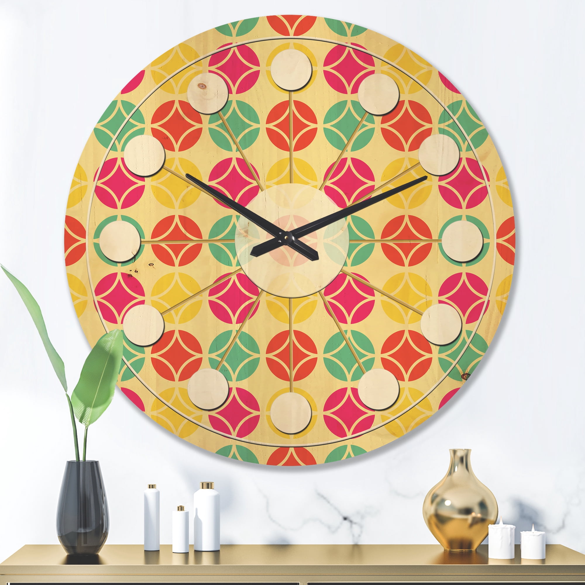Designart 'Circular Retro Pattern VII' Mid-Century Modern Wood Wall Clock
