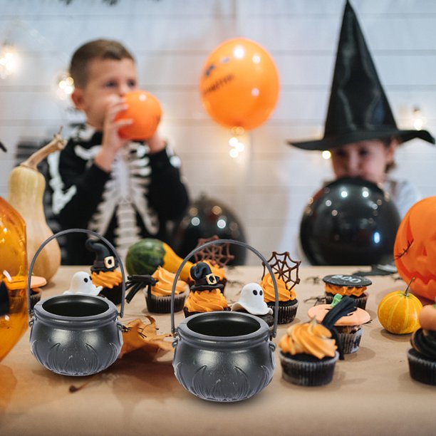 Cubo de dulces de Halloween, soporte para dulces negros, maceta para adornos de mesa (grande 14cm)