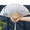 thumbnail image 2 of Handheld Folding Fan - Floral Print Silk Fabric with Bamboo Ribs, Compact Foldable Design for Wedding, Dance, Summer Cooling, Traditional Chinese Style Decorative Fan with Tassel, Gift, 2 of 4