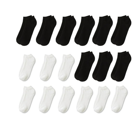 18 Pairs Men Low Cut Socks 9-11 or 6-8 Black or White or Mixed (6-8, Black and