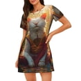 thumbnail image 1 of Fotbe Sunshine Flower Meditating Cat Bata de Dormir para Mujer con Estampado, Camisón de Algodón de Manga Corta, Ropa de Dormir Casual, 1 of 6
