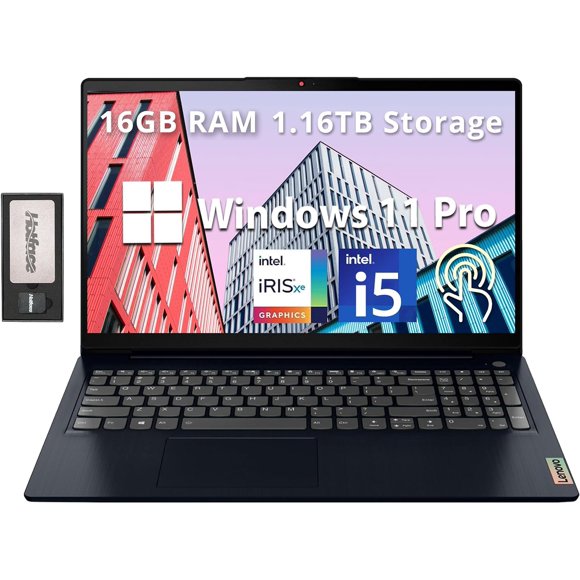 Lenovo IdeaPad 3i 15.6" FHD Touchscreen Laptop, Intel i5-1155G7, 16GB RAM, 1.16TB Storage(1TB SSD+160GB Docking Station Set), Intel Iris Xe Graphics, Num Pad, WiFi 6, Webcam, Win 11 Pro, Abyss Blue