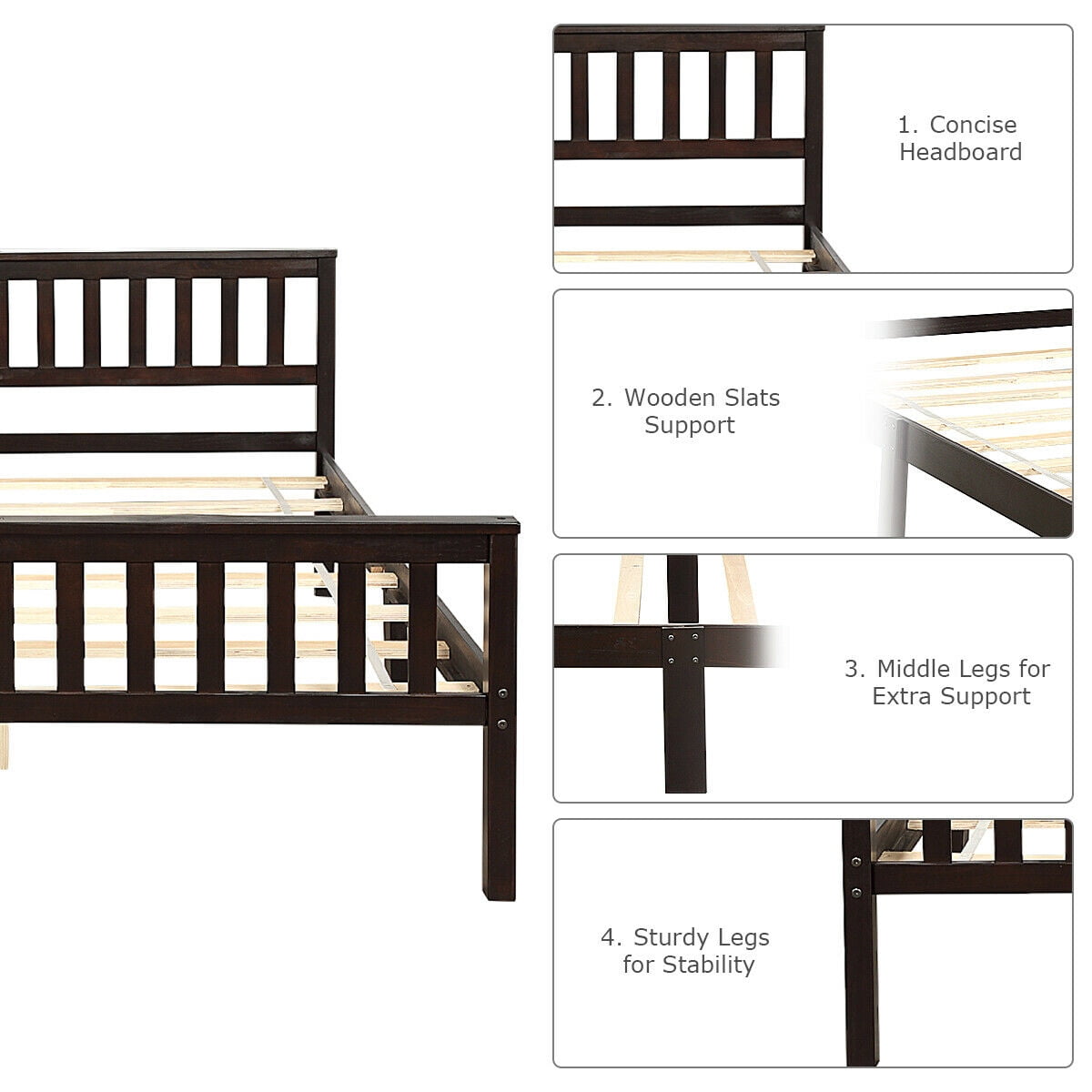 Gymax Wood Bed Frame Wood Slats Support Platform W/ Headboard &Footboard Queen Size