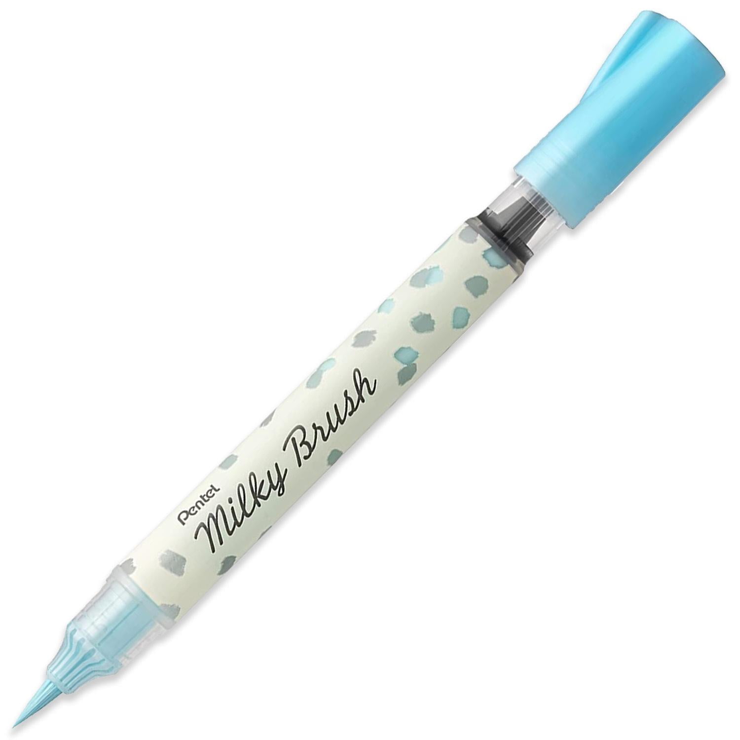 Pentel Arts Milky Brush Marker Pens - Fine to Wide Stroke - Pack of 3 - Pastel Blue, Pastel Mint Green, Pastel Green