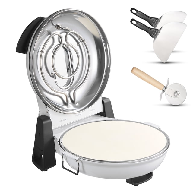 KFFKFF Pizza Oven, 12 in Electric Pizza Maker, 1200W Electric Pizzas Cooker with Cordierite Stone, 5-Mode Temperature Control, Viewing Window for Precise Cooking, Heats up to 788 ˚F, White