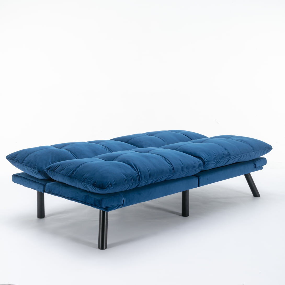 Convertible Futon Sofa Bed, 4 in 1 Sleeper Futon Couch Bed with Adjustable Armrest & Backrest, Memory Foam Futon Sofa Loveseat Sofa Bed in Velvet, Small Sofa for Living Room, Office, Apartment, Blue