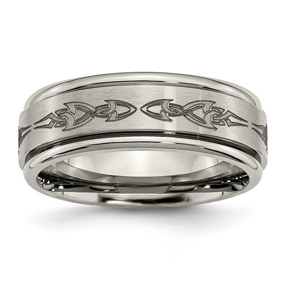 Titanium Ridged Edge 8mm Laser Design Brushed & Polished Band S:12