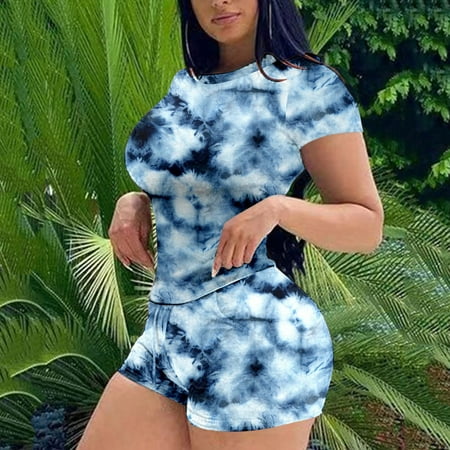 

Finelylove Blazer And Shorts Set Women Womens Pajama Shorts Jean Mid Waist Rise Printed Blue S