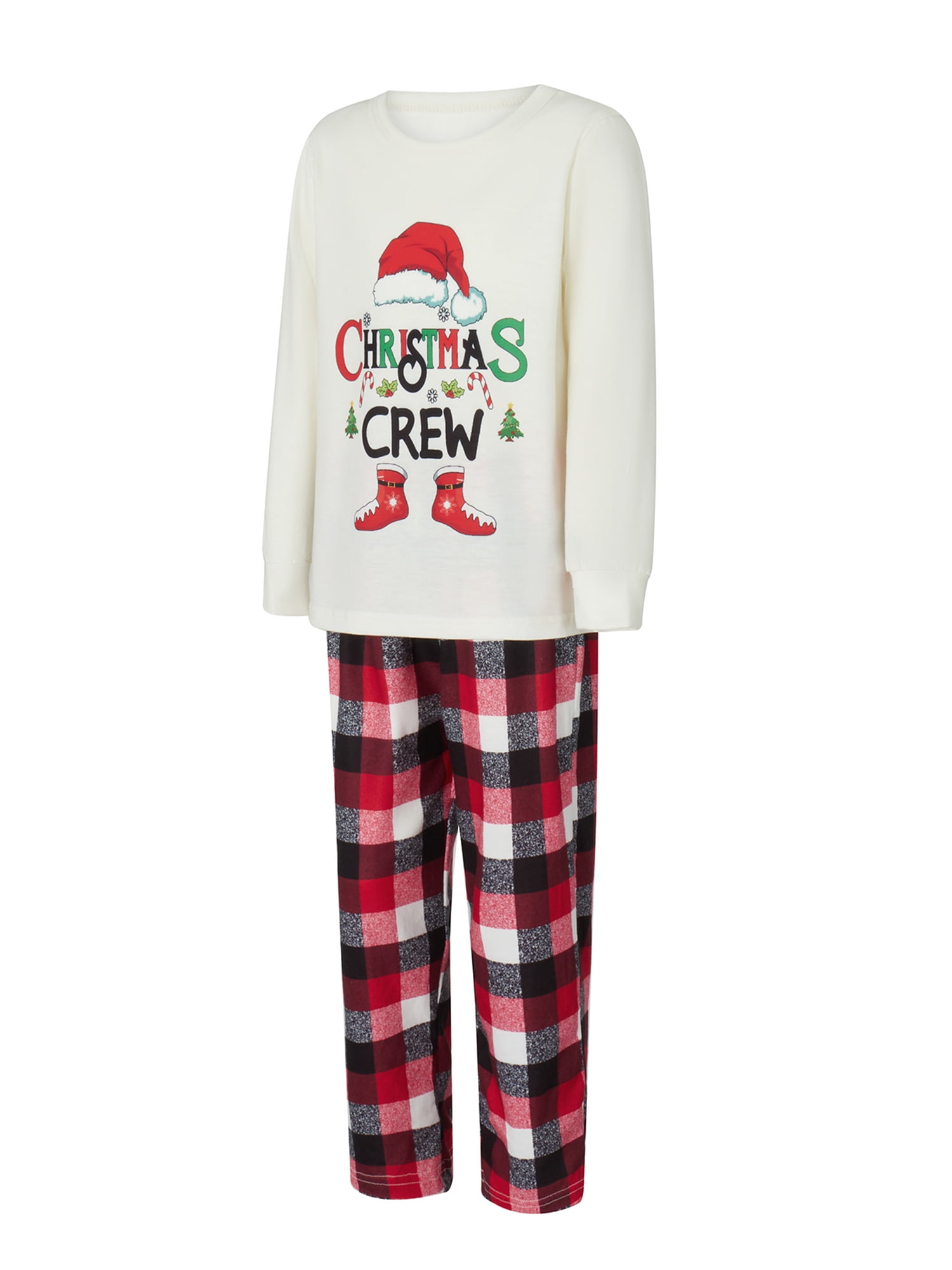 Family Christmas Pjs Matching Sets Christmas Pajamas Santa Printed Top and Plaid Pants Sleepwear for Family