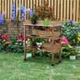 thumbnail image 2 of SONGMY Outdoor Garden Potting Bench Table Wooden Horticulture Planting Worstation w/Metal Tabletop/Storage Shelf/3 Hooks,Brown, 2 of 10