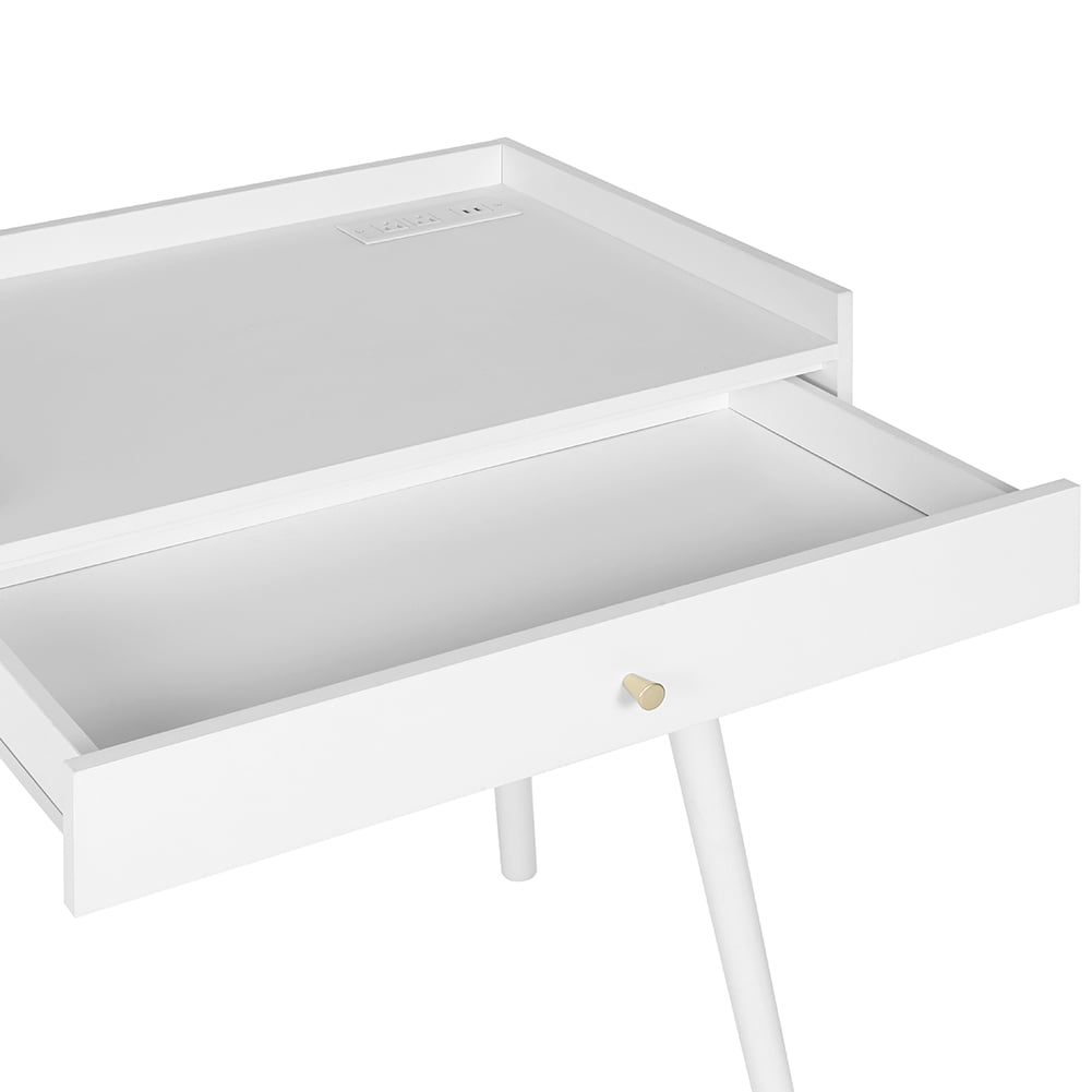 Kadyn Makeup Vanity, Wood Dressing Table with Drawers and Rattan Door, Dressing Table Makeup Desk for Bedroom, White