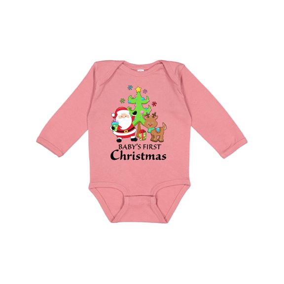 Inktastic Baby's 1st Christmas with Santa Reindeer and Tree Boys or Girls Long Sleeve Baby Bodysuit