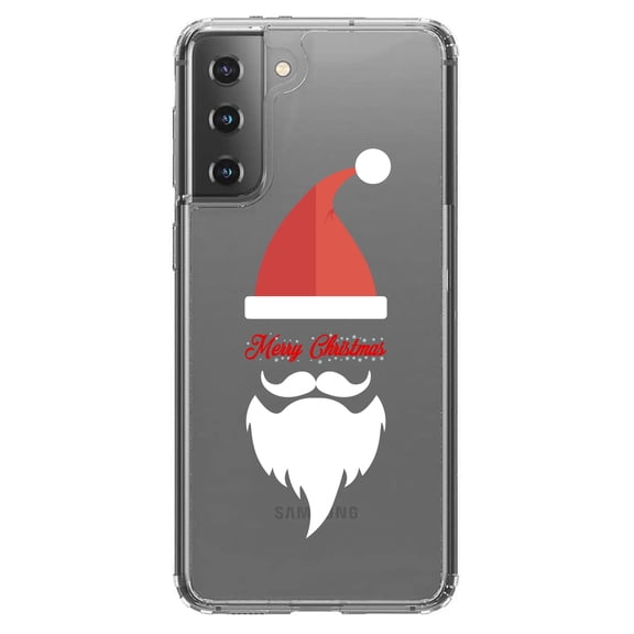 DistinctInk Clear Shockproof Hybrid Case for Galaxy S21  PLUS 5G (6.7" Screen) - TPU Bumper Acrylic Back Tempered Glass Screen Protector - Santa Hat Merry Christmas