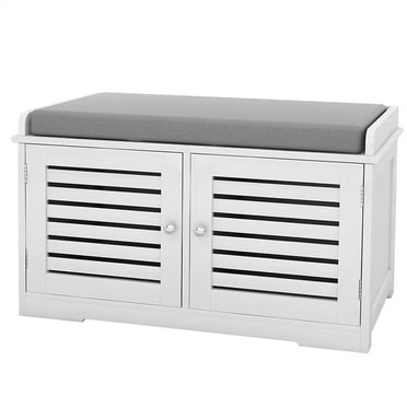 White 28.74 in. Bedroom Bench with 2 Barn Doors