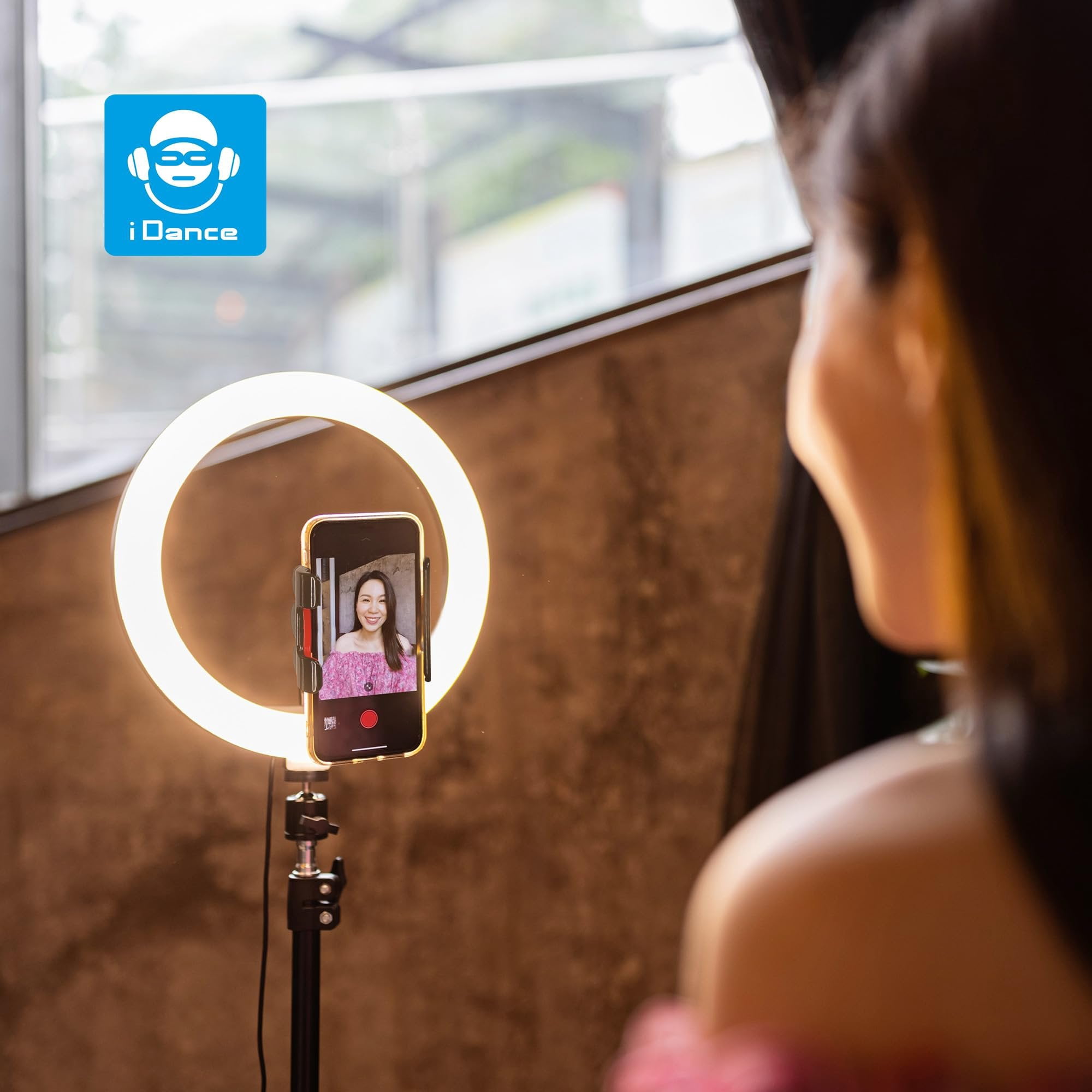 iDance LED Ring Light with Cell Phone Holder, 12", USB Powered with Bluetooth Remote Control and Foldable Adjustable Tripod Stand, Selfie, Makeup Ring Light with Universal iPad Mini Holder