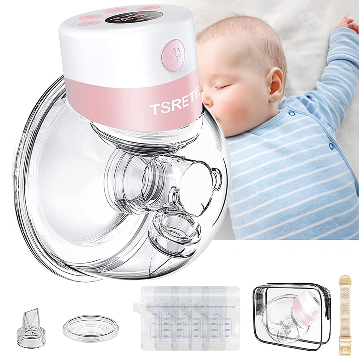 27mm Flange 2 Modes Zybeauty Electric Wearable Breast Pump Portable Wireless Breastfeeding Pump Hand Free Breastpump Rechargeable Milk Pump with LCD Display 9 Adjustable Suction Level 