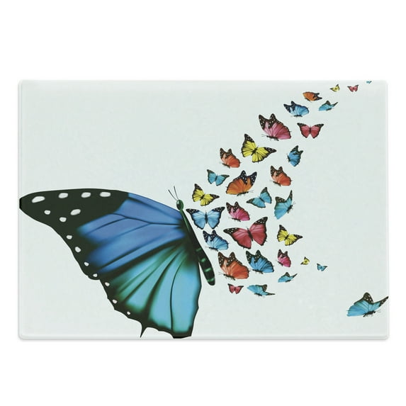 Butterfly Cutting Board, Creative Conceptual Art Monarch Wings Colorful Realistic Natural Wildlife, Decorative Tempered Glass Cutting and Serving Board, Large Size, Multicolor, by Ambesonne