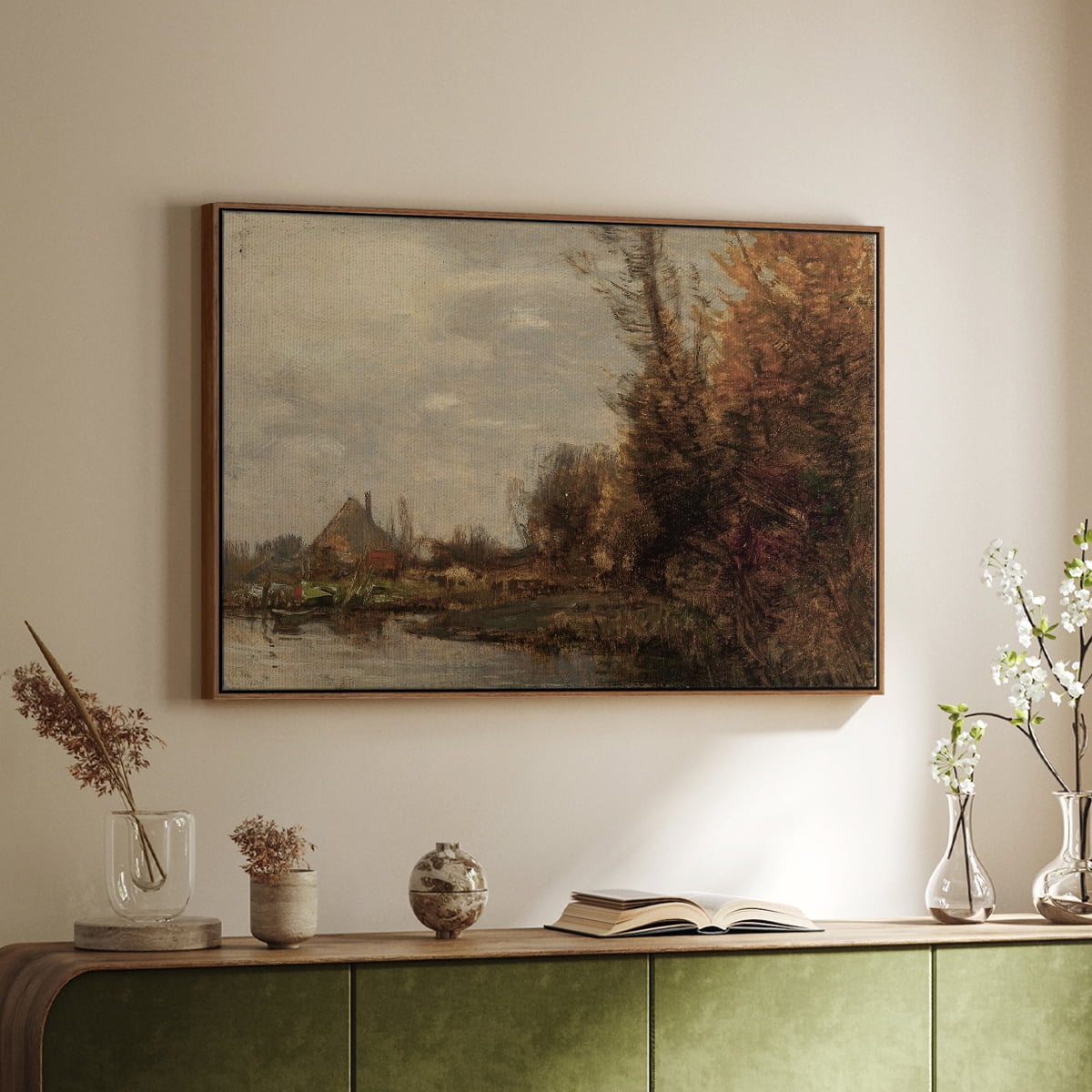 Vintage Landscape-CCXXIX By Wexford Home Framed in Walnut Wood Gallery Wrapped Canvas 25 in. x 37 in.