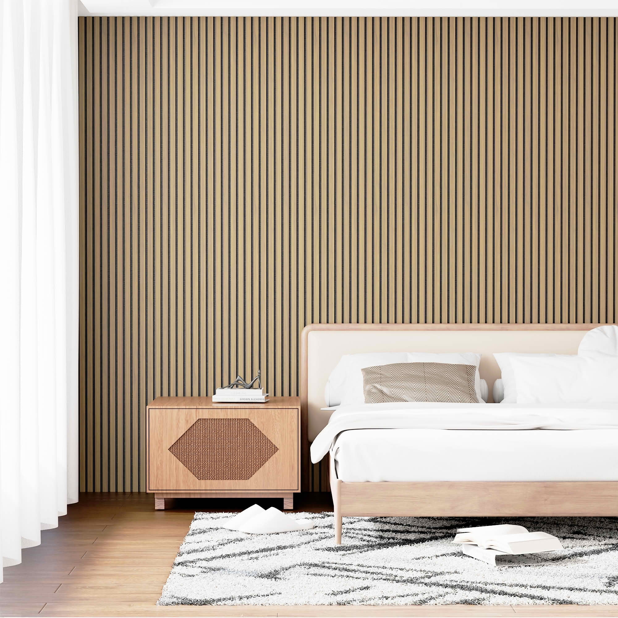 MAYEERTY Natural Wood Veneer MDF Sound Absorbing Panel for Wall Decor, 94x12x1 Inch, 2 Pack