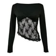 thumbnail image 2 of Top corto de manga larga y cuello cuadrado para mujer - Camiseta básica ajustada lisa - Entrenamiento/yoga - Tallas S-L, 2 of 5