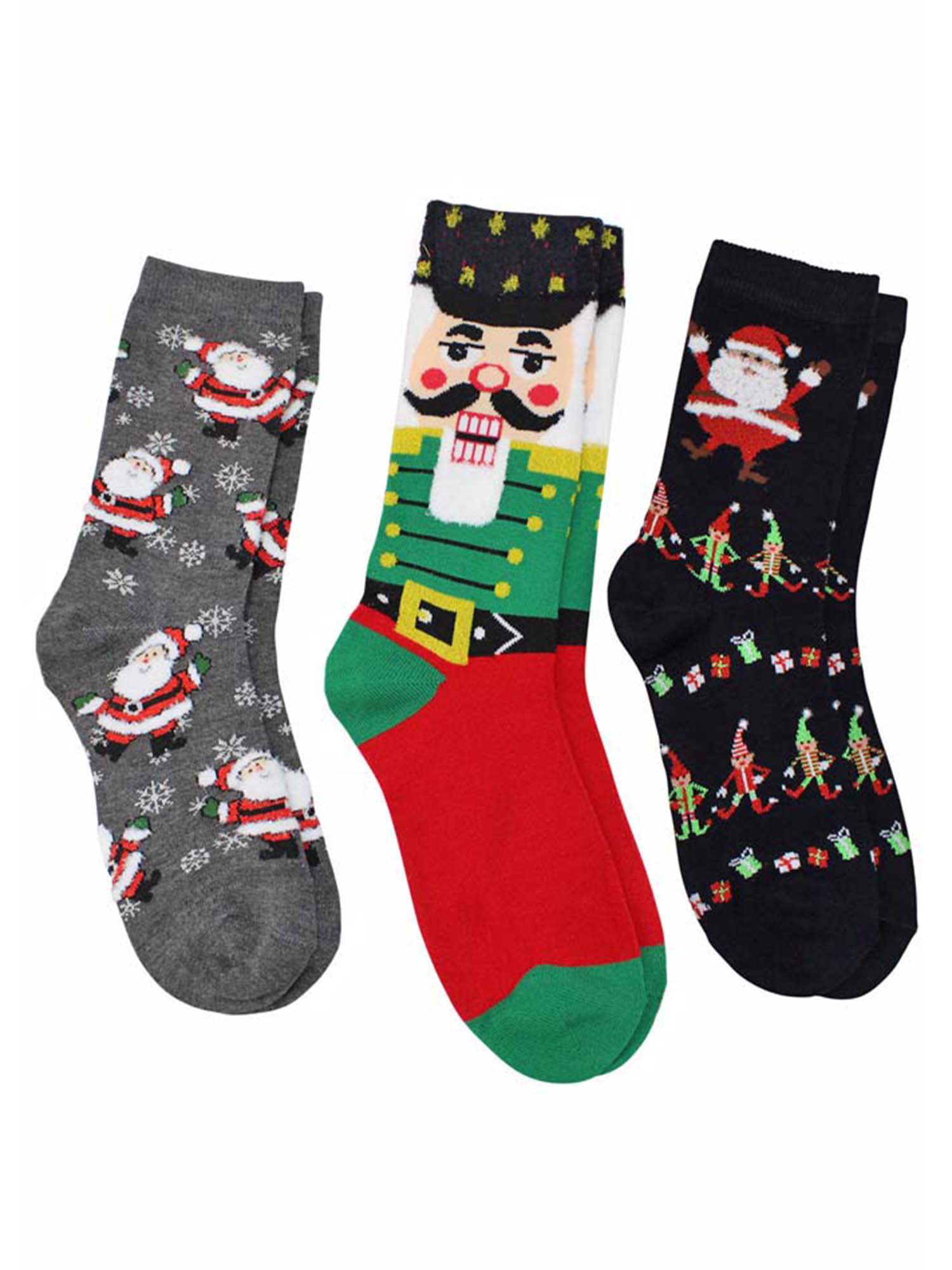 Luxury Divas - Christmas Holiday Print Womens 3 Pack Crew Socks ...
