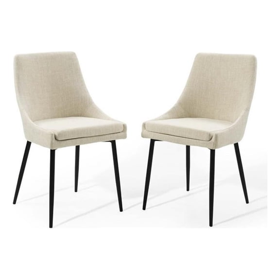 Pemberly Row 19" Upholstered Fabric Dining Chairs in Black/Beige (Set of 2)