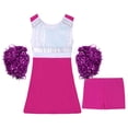 thumbnail image 6 of YONGHS Kids Girls Cheer Leader Outfit Cheerleading Dance Dress with Shorts Pom Poms Rose 14, 6 of 7