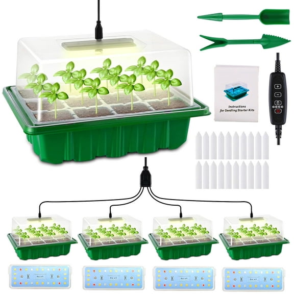 4-Pack Seed Starter Tray, Medium Plant Germination Trays with Adjustable Humidity Valve Seed Trays