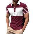 thumbnail image 2 of DDAPJ pyju Color Block Polos for Men 2025 Fashion Striped Golf Shirt Business Casual Short Sleeve Collared T-shirt Holiday Sales Wine L, 2 of 5