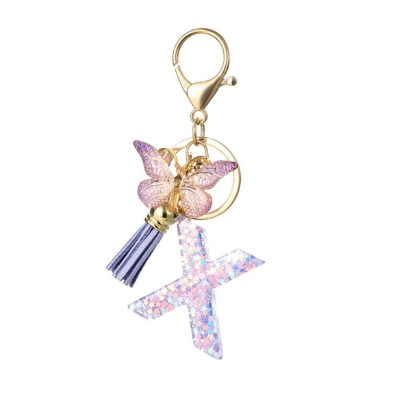 EDHITNR 26-Letter Key Chain Pendant with Butterfly Tassel, Elegant Fashion Diamond Letter Keychain for Backpack Home Keys Car Keys, Multi-Functional Resin Key Ring for Women Girls Party Gift