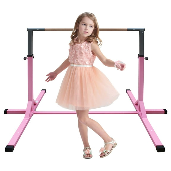 HooKung Gymnastics Bar for Kids, Adjustable Height Gym Bar, Junior Training Kip Bar for Home, Built for kids 3 Years Pink