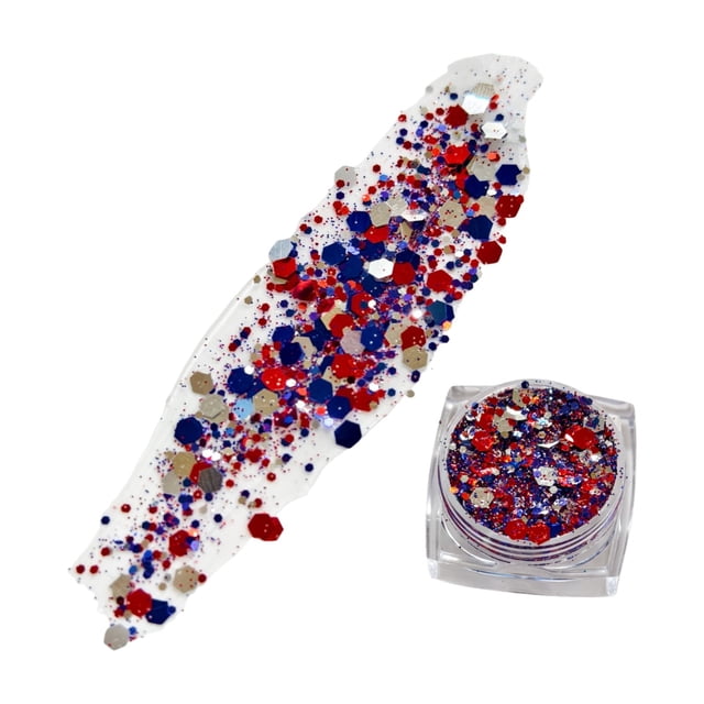 Bâton Pailleté du 4 Juillet, Paillettes Rouges Blanches et Bleues pour le Visage, Bâtons Pailletés pour les Cheveux, Paillettes Étoile de la Fête de l'Indépendance, Décalcomanies d'Ongles à Sequins du 4 Juillet Confettis Mixtes pour Femmes Filles Décoration d'Ongles pour le Corps(E)