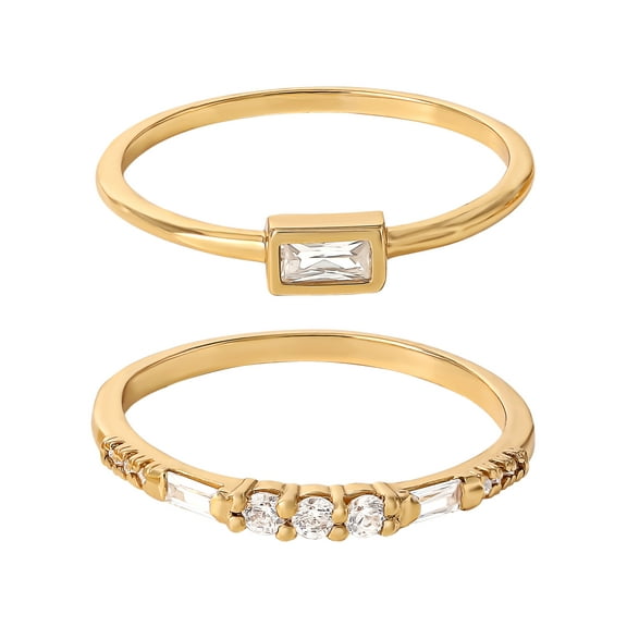 JS Jessica Simpson Women’s Gold-Plated Sterling Silver CZ 2 Piece Ring Set