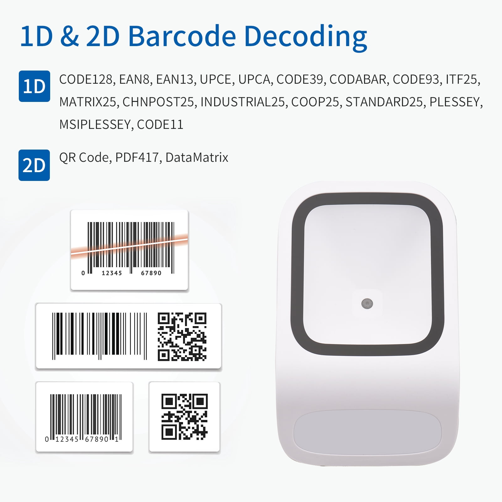 Barcode Scanner,Qr Scanner Hands-free 1d 2d Qr Play Compatible With Window Supermarket Retail Store Compatible With Window Hands-free Usb Wired Scanner Hands-free Usb 2d Qr Scanner Huiop
