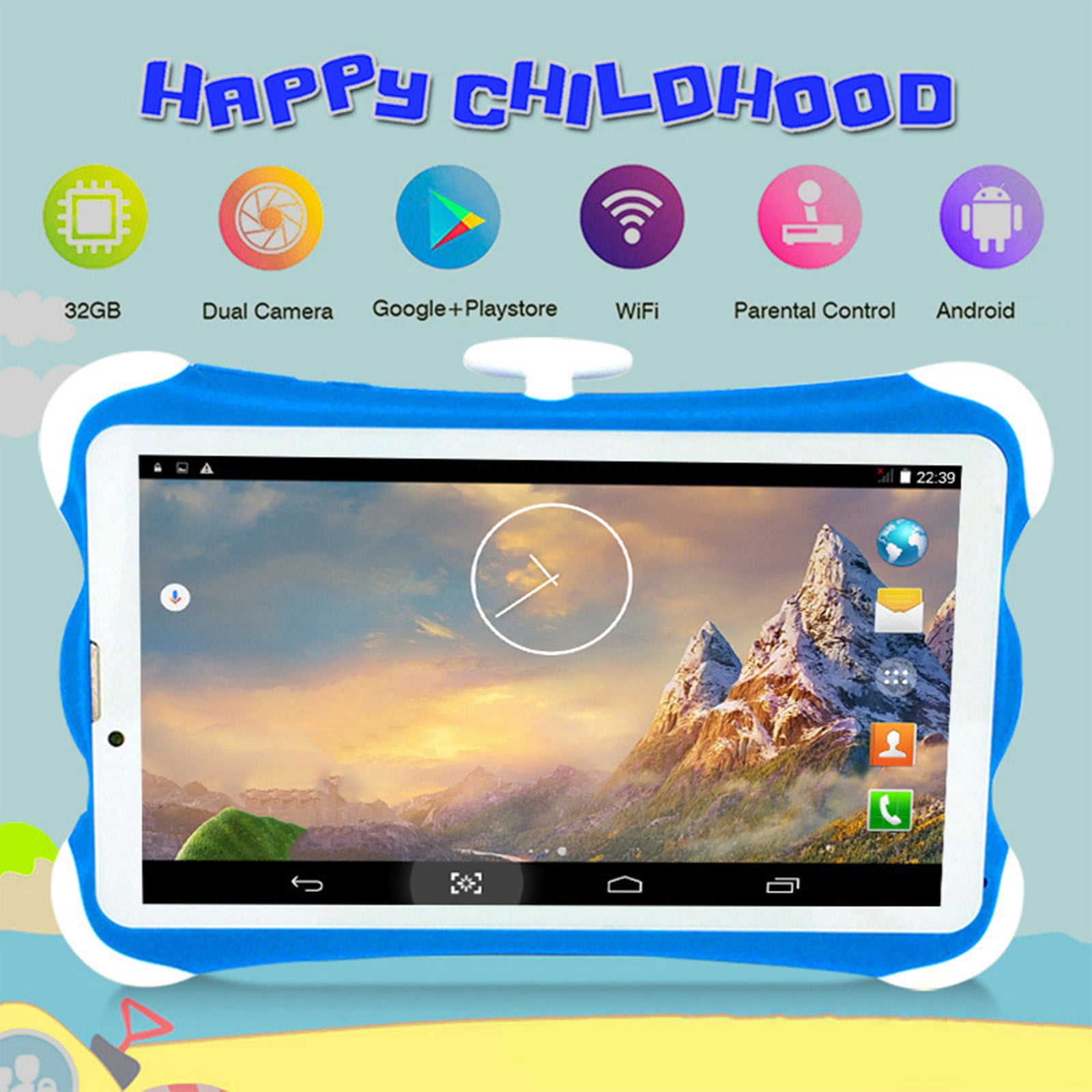 Yarino Tablets for Kids Ages 3-9 7 inch Computer Android Tablets Children's Early Education Learning Machine Parent-child Gift Machine Christmas Gift Support For SIM Card Call Blue