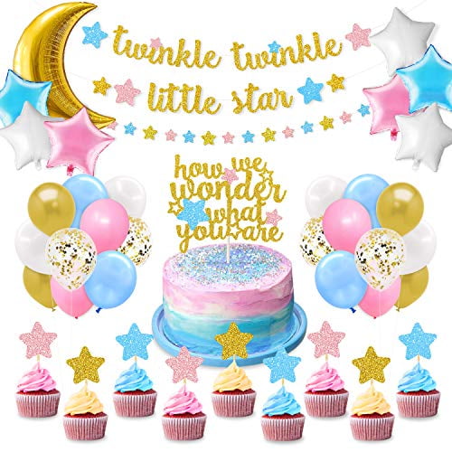 Yaaaaasss Gender Reveal Party Decorations Twinkle Twinkle Little Star Banner Pink Blue Gold Star Cake Topper Moon And Star Balloons Boy Or Girl He Or She Baby Shower Supplies Walmart Com