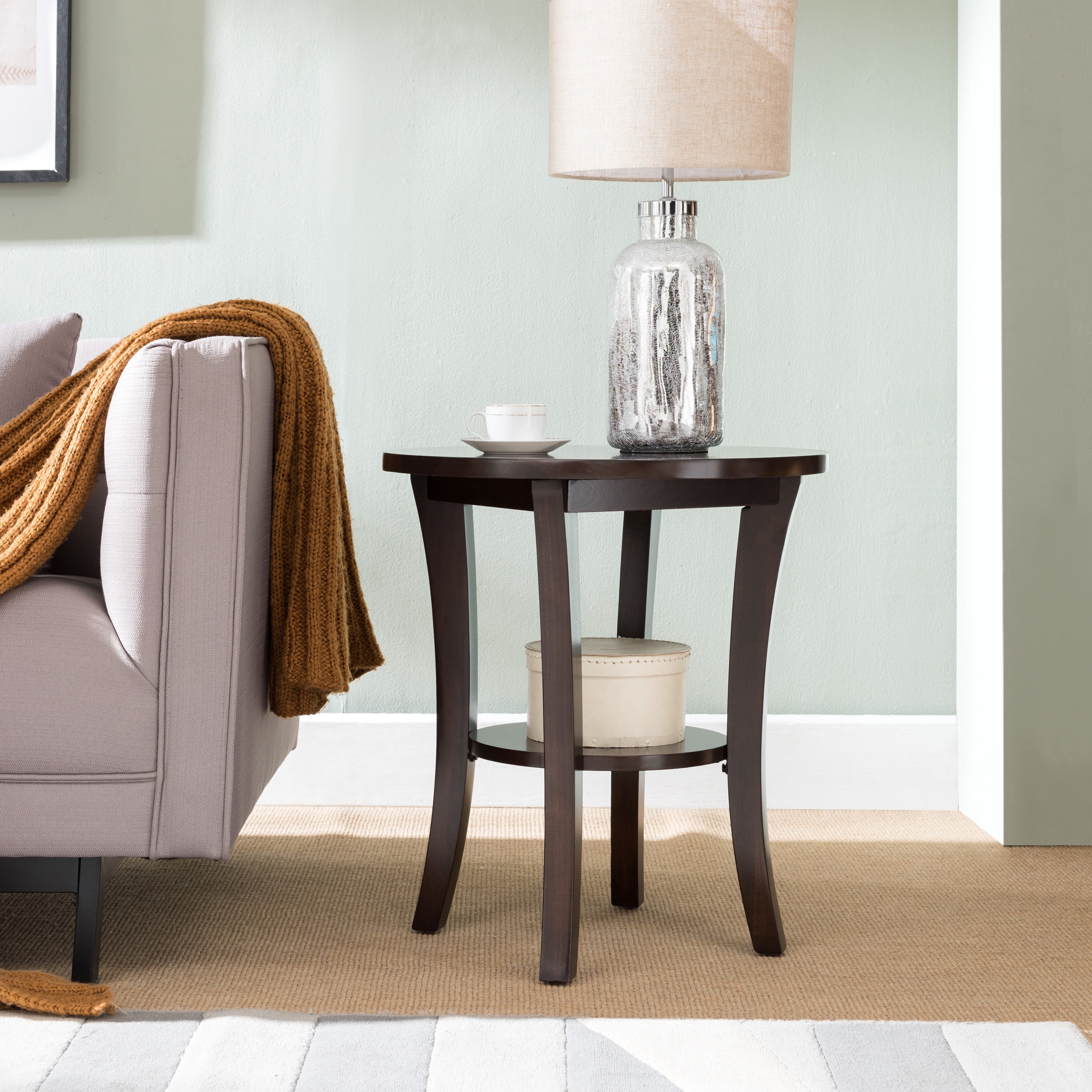 Leick Home Boa Solid Wood Round End Table with Shelf, Chocolate Oak