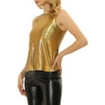 thumbnail image 5 of MODA NOVA Juniors Metallic Crew Neck Sleeveless Cam Tank Top Light Gold XS, 5 of 6