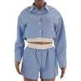 thumbnail image 4 of MAIHAN Women’s 2 Piece Lounge Tracksuit Outfit Sets Long Sleeve Button Down Shirts and Shorts Set Women 2 Piece Outfits Sets Casual Casual Summer Oversized Tracksuit Two Piece Outfit, 4 of 5