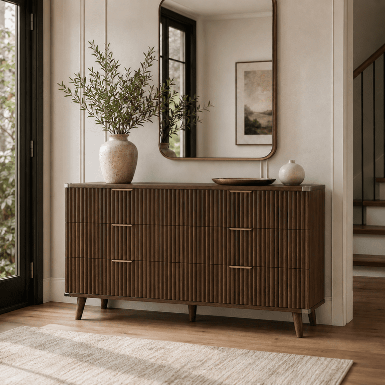 Aufeile 53" Fluted 6-Drawer Dresser, Walnut photo 2
