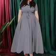 thumbnail image 2 of Evdexr Long Maxi Dresses for Women Plus Size Solid Color Dress Short Sleeve Crew Neck Dresses Light Purple 6XL, 2 of 4