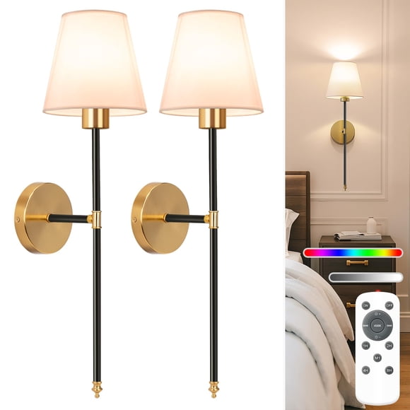 Aplique de pared NIORSUN a pilas 5200 mAh con control remoto, juego de 2