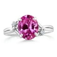 thumbnail image 2 of Gem Stone King 925 Sterling Silver Ring Oval Pink Created Sapphire and Moissanite (3.33 Cttw, Size 6), 2 of 4