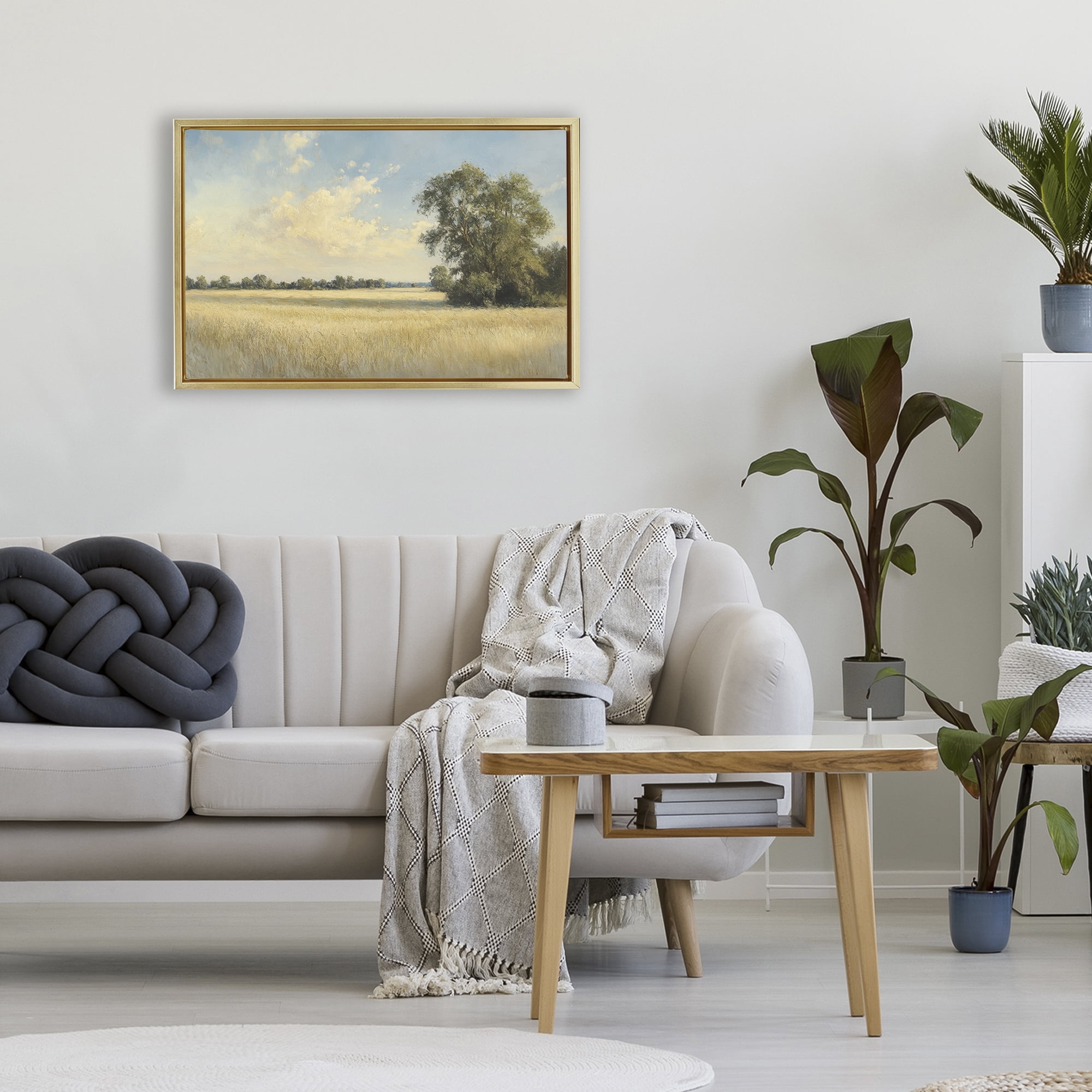 Stupell Industries Serene Wheat Field at Noon Gold Framed Floater Canvas Wall Art, design by Petal Prints Design