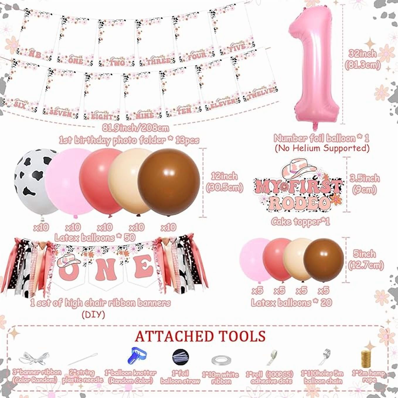 My First Rodeo Birthday decor Pink for Girls Western Cowgirl 1st Birthday High Chair Banner Groovy Monthly Photo Banner Cake Topper Balloon Garland Arch Kit for Girls 1st Birthday Party Supplies