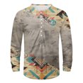 thumbnail image 3 of T-Shirts Male Patchwork Color Crew Neck Button Up Large Size Digital Printed Long Sleeve Men Shirts Khaki XXL, 3 of 3