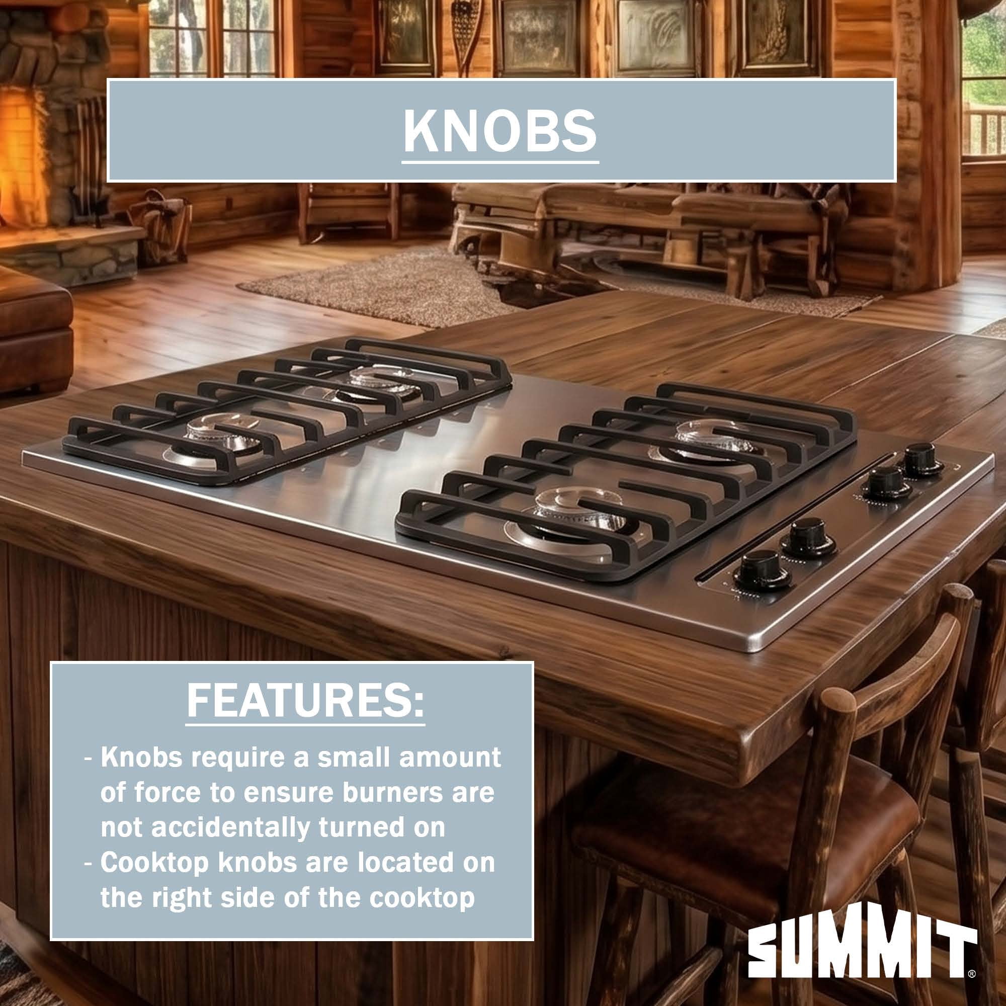 Summit 30" Gas Cooktop, 4-Burner, Electric Ignition, 115V, Stainless Steel - ZNL053I