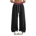thumbnail image 2 of Smsaxvxz Fleece Wide Leg Sweatpants for Women Baggy Casual Drawstring Sweat Pants Trendy Athletic Grunge Trousers Black S, 2 of 5