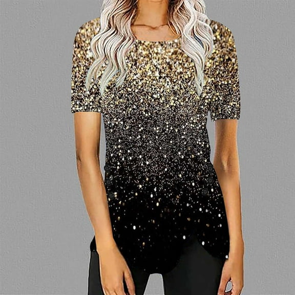 WXLWZYWL Plus Size Womens Summer Tunic Tops Short Sleeve Crew Neck Casual Puff Button Down Printing Blouses Dressy Cute Trendy Loose T Shirts